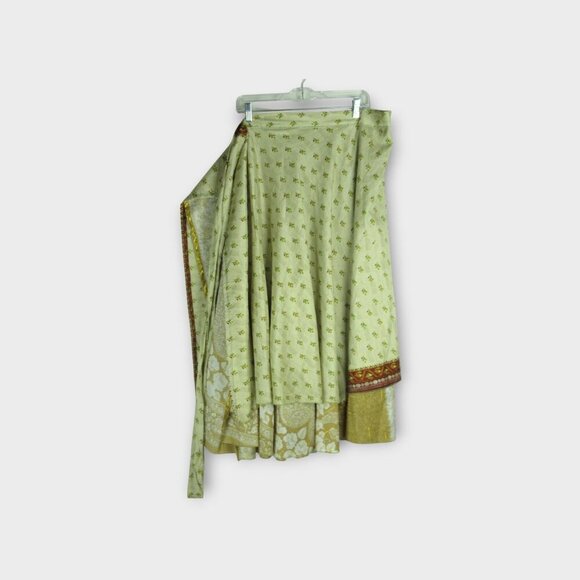 Darn Good Yarn Dresses & Skirts - Darn Good Yarn Reversable Gold Tan Silk Wrap Size OS Upcycled Sari 46" Length